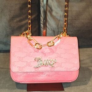 NWT JUICY COUTURE BLING BLING FLAP PINK LEMONADE MONOGRAM EMBOSSED SHOULDER BAG